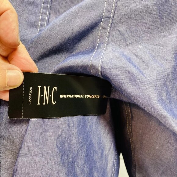 INC International Concept Macys Blue Roll Tab Sleeve Shoulder Tab Shirt Sz L NEW - Picture 7 of 12